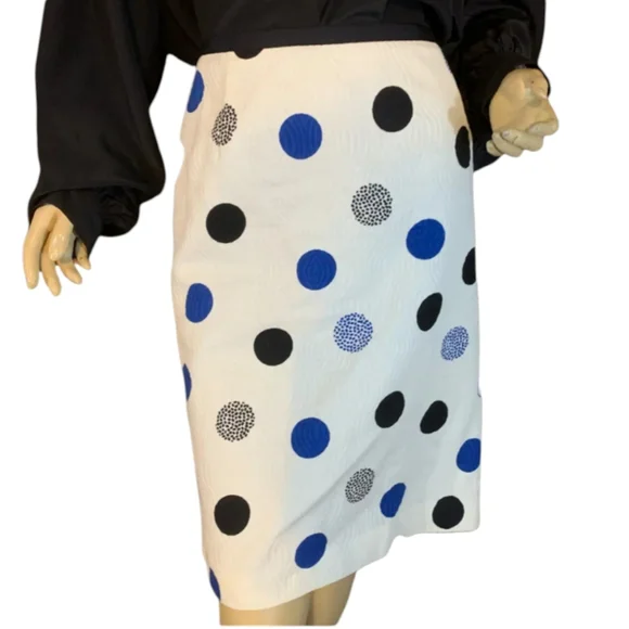 TALBOTS POLKA DOT COTTON  White/Blue/Black Pencil SKIRT Sz 2 - Picture 6 of 10